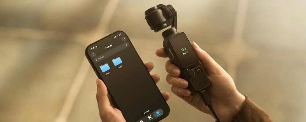 Osmo Pocket 4 connecté à un smartphone Osmo Pocket 4 connecté à un smartphone