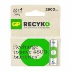 Lot de 4 piles rechargeables AA Recyko 2600 mAh - GP Batteries