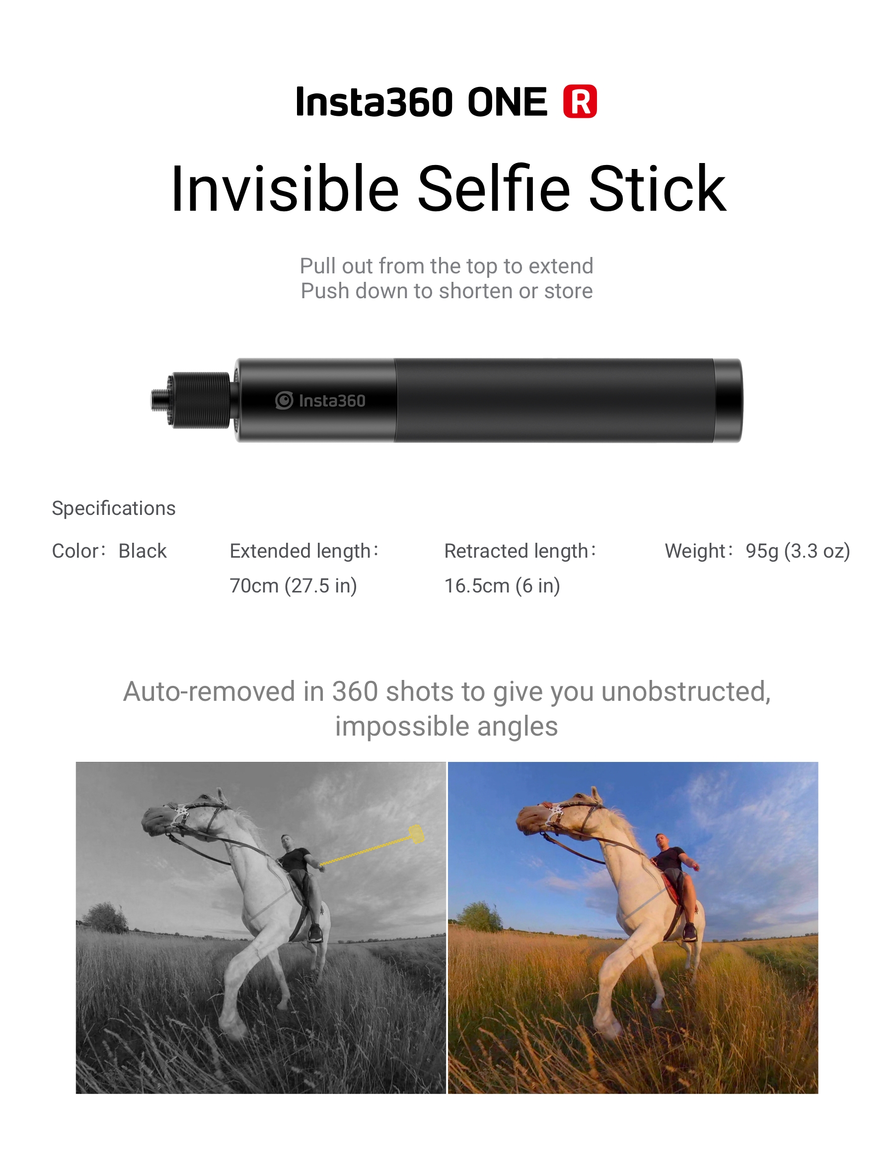 Selfie stick invisible pour Insta360 ONE R